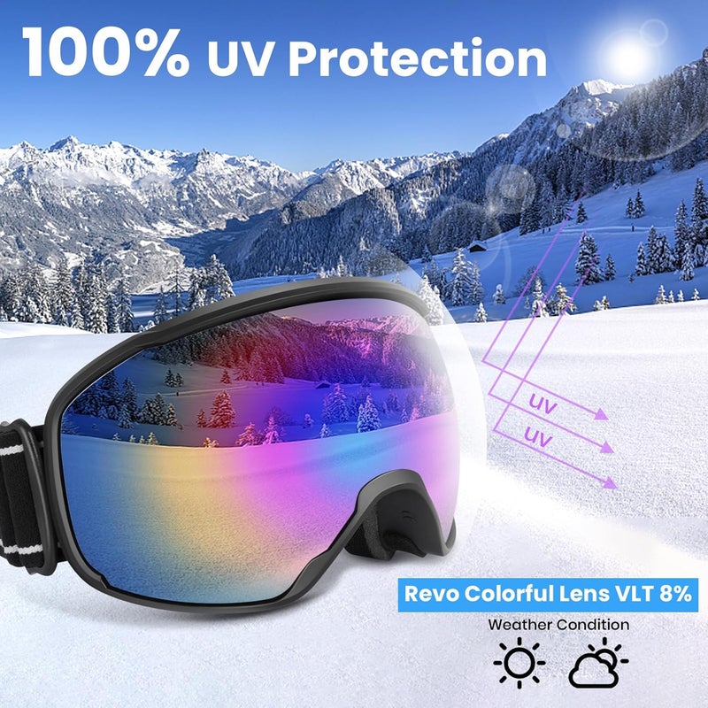COOLOO Ski Goggles, OTG Snow Goggles for Adult Men Women Youth, Snowboard Goggles Over Glasses, Anti-fog, UV Protection - Image 3
